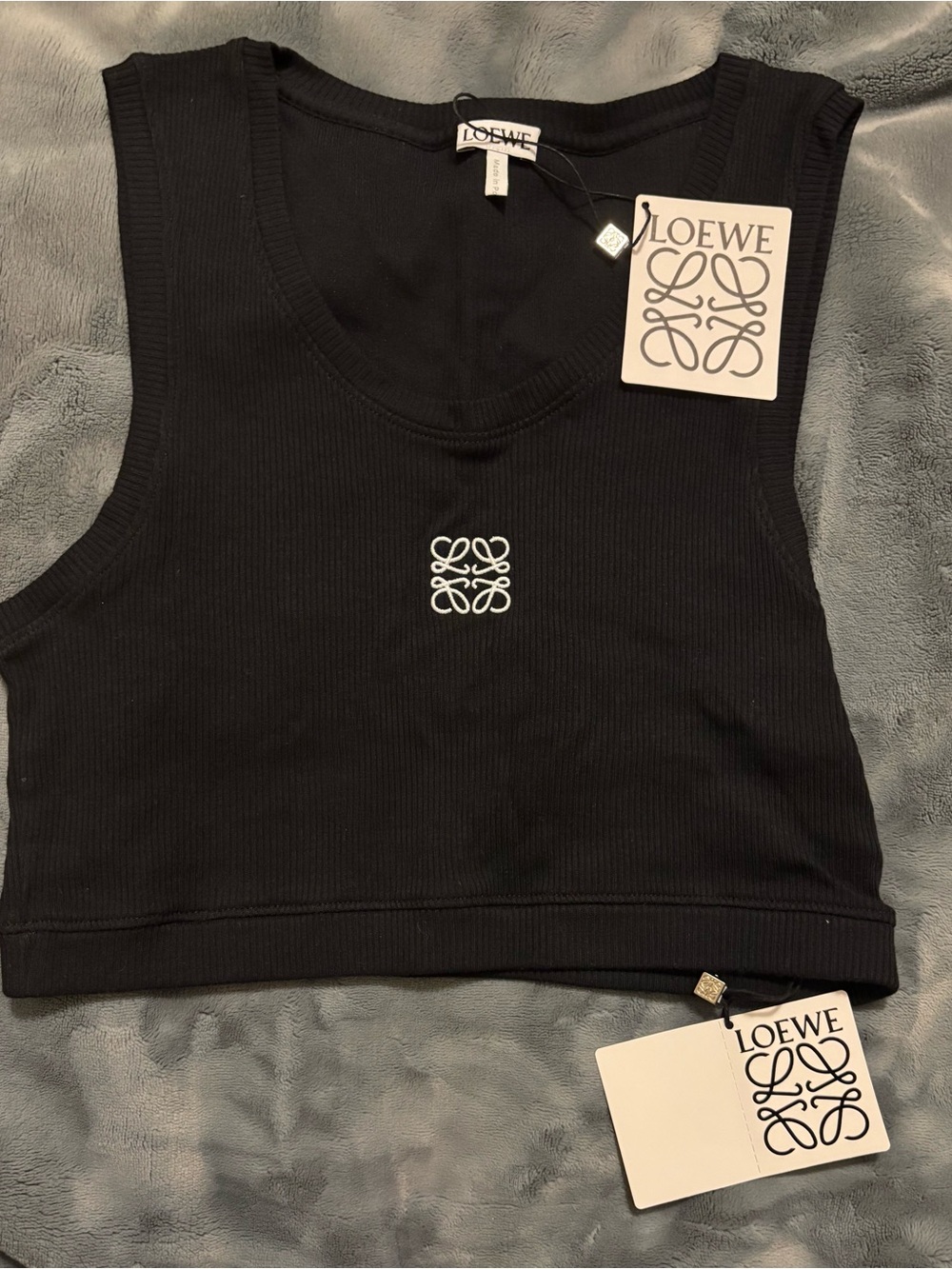 Loewe Black Ribbed Anagram Crop Tank